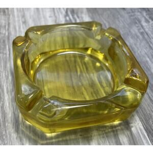 Vintage Yellow Glass Ashtray Heavy 4 Slot Retro Ashtray